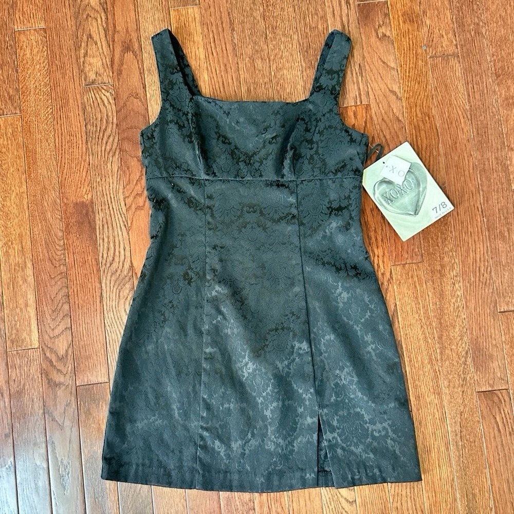 NWT Vintage XOXO Black Jacquard Embossed Square Neck Mini Dress Size 7/8